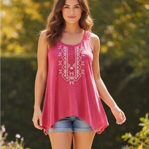 French Laundry Pink Embroidered Sleeveless Top,  M